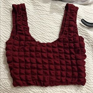 Waffle-Textured Cropped Tank Top — Deep Wine